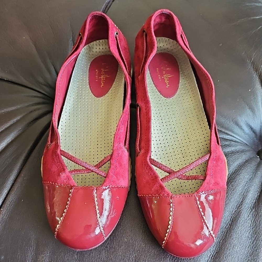 Cole Haan Red Suede and Patent Leather Ballet Flats